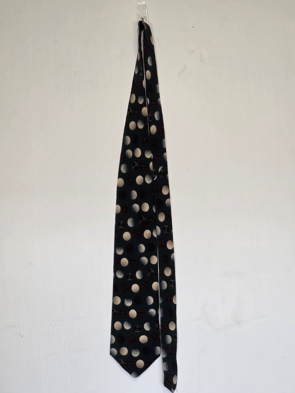 Halston III Tie Mens 100% Italian Silk Golf Ball & Plaid  Italy Golf Theme